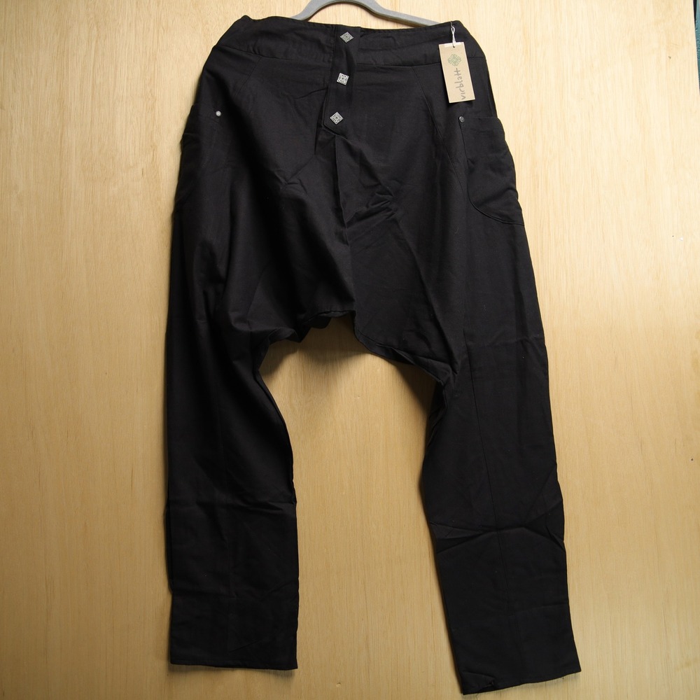 Virblatt Black Cotton Harem Pants Drop Crotch Boho Yoga Trousers S/M New